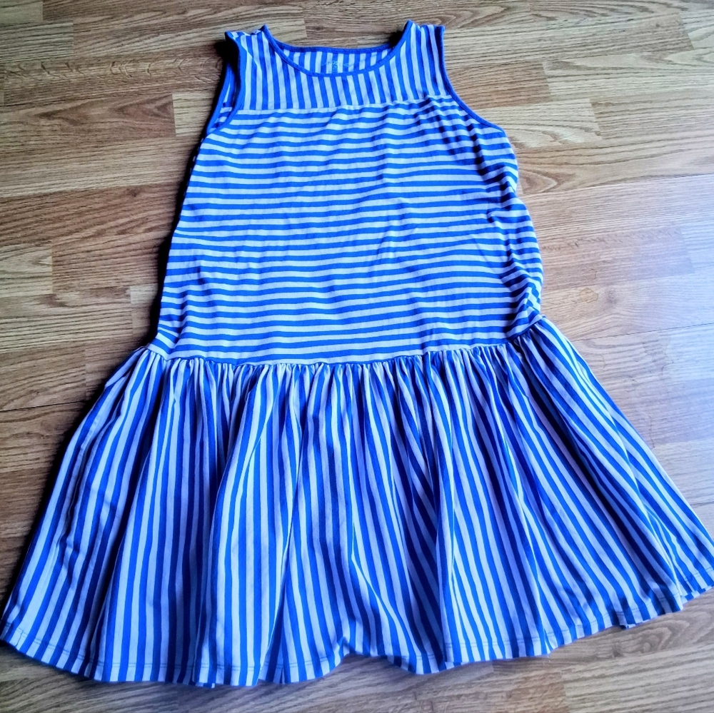 Lands End Girls Dress Royal Blue White Stripe, Sz M, L